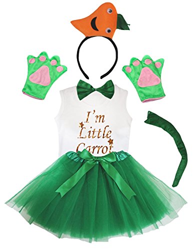 Disfraz niña Petitebella zanahoria rosa y falda verde 6 pzas