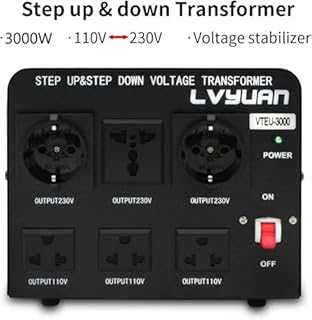Cantonape 3 000 W Transformateur élévateur/réducteur de tension de 3000 W Convertisseur d'énergie de 220 V - 220 V/110 V, stabilisateur de tension automatique 3000 W