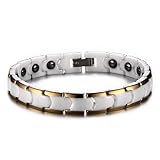 Joielavie Armband für Damen aus Keramik, Stahl mit Hämatit, magnetisch, goldfarben, klassisch, Handkette, Schmuck, Geschenk, Farbe Weiß / Gold, 18 cm, Keramik