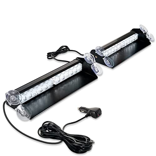 ASPL 2x14 inch 24LED Dash Emergency Strobe Lights Interior Front/Rear Windshield Deck Split Safety Warning Lights Hazard Light Bar for Car Truck Vehicles (White)