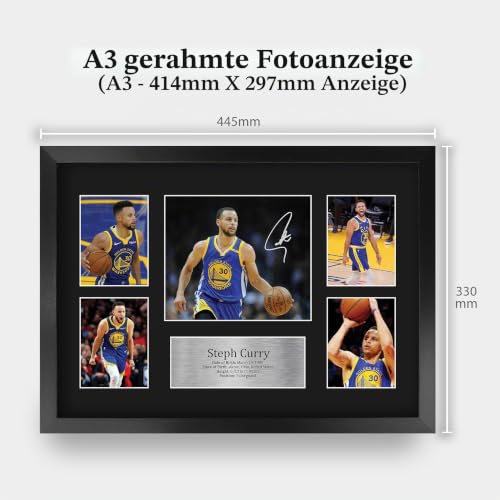HWC Trading FR A3 Steph Curry Golden State Warriors Geschenke Gedruckt, Signiert Autogramm-Präsentation-Display Für Basketball-Erinnerungsstücke-Fans - A3 Eingerahmt