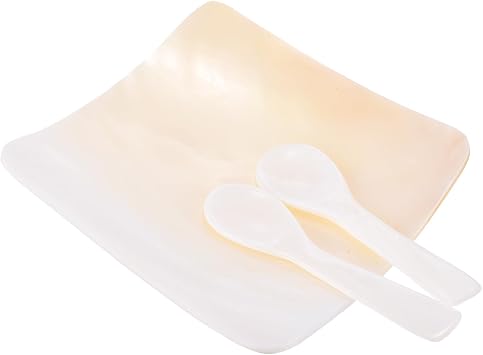 PATIKIL Caviar Spoon Set, Mother of Pearl Caviar Plate Square-Shaped | Natural Shell Dish and 2 Pearl Spoons for Serving Home Dinner Appetizer Wedding Gift Home Decor