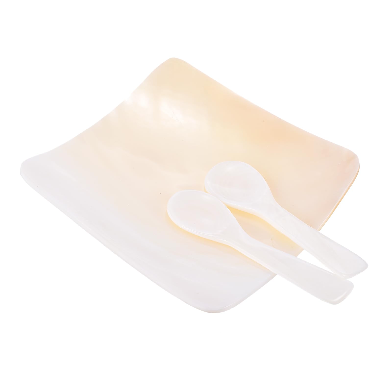 PATIKIL Caviar Spoon Set, Mother of Pearl Caviar Plate Square-Shaped | Natural Shell Dish and 2 Pearl Spoons for Serving Home Dinner Appetizer Wedding Gift Home Decor