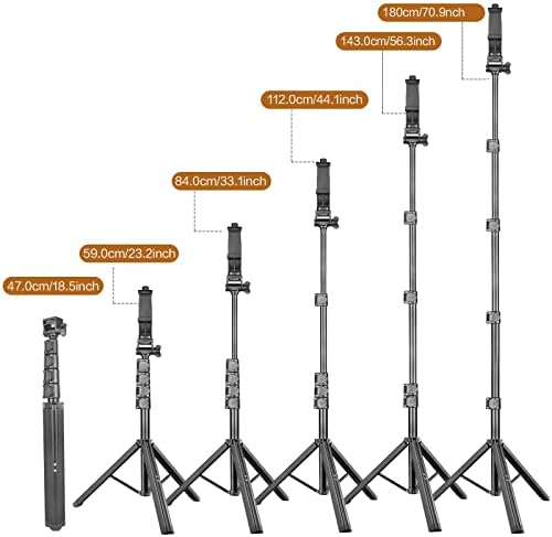 YOTOCversion 71 inch/180cm Phone Tripod Stand & Selfie Stick Tripod,Cell Phone Tripod Stand with Wireless Remote & Phone Holder,Compatible with iOS & Android Smartphones