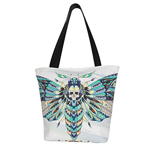 pengyong Tote Bag Colorful Butterfly with Skull Travel Shopping Shoulder Handbag Beach Bags and Totes Canvas