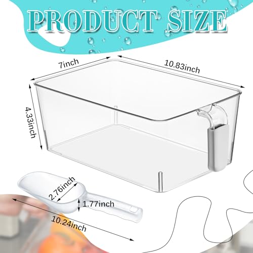 Image of Havawish 2 Set Clear Ice Storage Bin Bucket for Freezer Flexible Scoop Set Plastic Ice Bin Holder Freezer with Pull out Handle Storage Clear for Container Scoop (gray, 10.83 x 7 x 4.33 in, Classic)