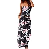 YYDGH Womens Off Shoulder Sleeveless Floral Print High Waist Ruched Maxi Dresses Basic Slim Fit Bodycon Comfy Thin Party Club Dress Womens Off The Shoulder Ruffle Party Dresses Bohemian Dresses