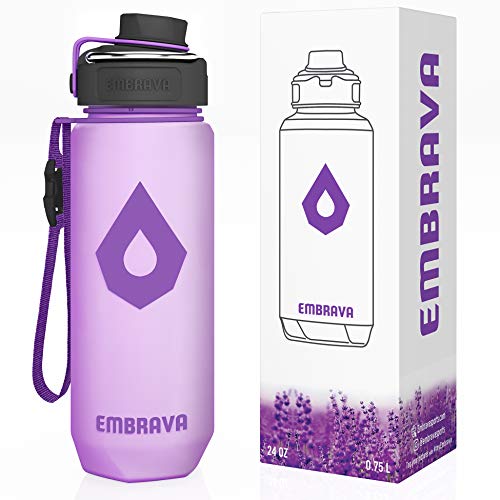 Image of Embrava Sports Water Bottle (24oz, Lavender) Carry Ring Lid Time Marker