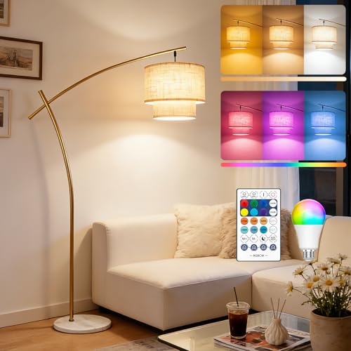 Image of Lightdot RGBCW Arc Floor Lamp for Living Room, Modern Standing Lamp Remote