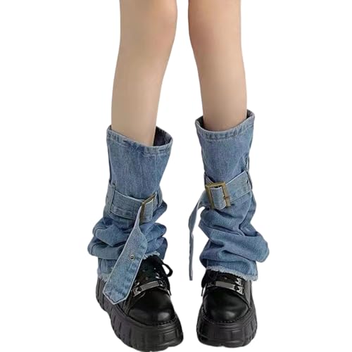 Jambières longues en denim style streetwear punk gothique pour jambes évasées