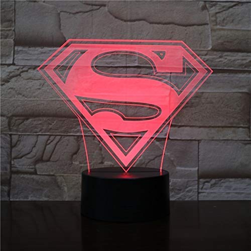 Led Night Lights 3D, Superman Batman Logo USB 3D Led Night Light Cartoon Superhero Boys Kids Birthday Gifts Table Lamp Bedside Cover