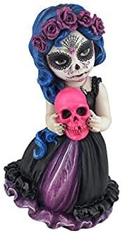 US 6.12 Inch Poly Stone Cosplay Kids Day of The Dead Holding Pink Skull