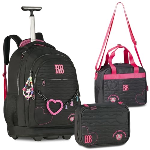 Kit Rebecca Bonbon Mochila Rodinha Lancheira Térmica Estojo Box Soft RB (Preto)