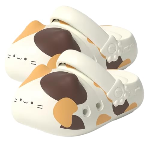 [MHGTTRE] 猫スリッパ サンダル クロッグ 厚底 猫サンダル レディース 肉球チャーム付き EVA 軽量 静音 抗菌 消臭 美脚 疲れない 柔らかい 通気性 幅広 滑り止め 2WAY 室内外履き 男女兼用 ルームシューズ (三毛猫,26.5 cm) [並行輸入品]