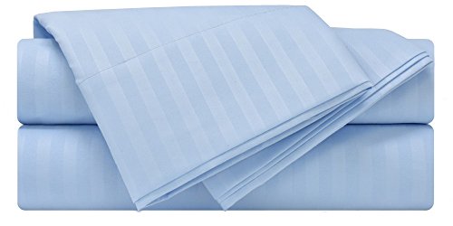 Mezzati Luxury Striped Bed Sheet Set - Soft And Comfortable 1800 Prestige Collection - Brushed Microfiber Bedding (Light Blue, Twin Size) #TOP8