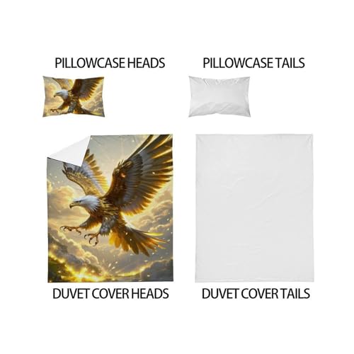 Housse de couette oiseaux 135x200cm en microfibre or pour lit simple