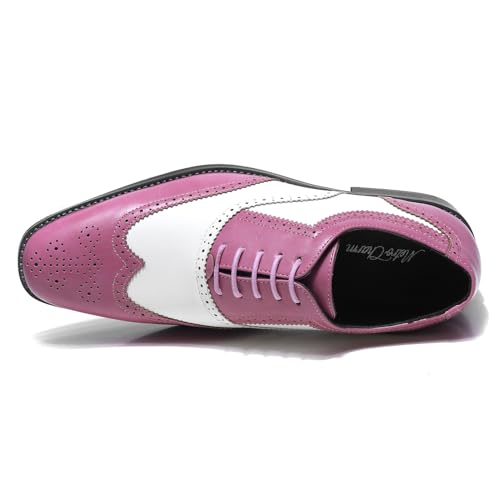 Metrocharm Two-Tone Wingtip Oxford Men's Dress Shoes, Synthetic Leather, Brogue Style, Lace-Up Design for Formal Wear, MC1184