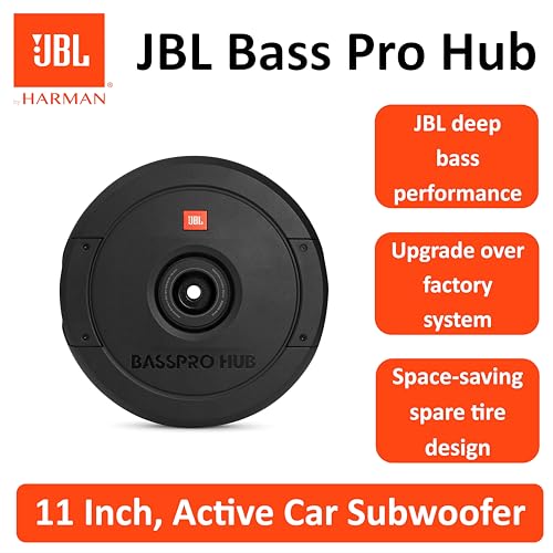 Image of JBL BassPro Hub 11 inch(27.9cm)200W RMS ACTIVE SpareTire Subwoofer with Remote Control Fiberglass Woofer Cone with Rubber Surround Line Level & Speaker Level Inputs Over Temperature and Current Protection