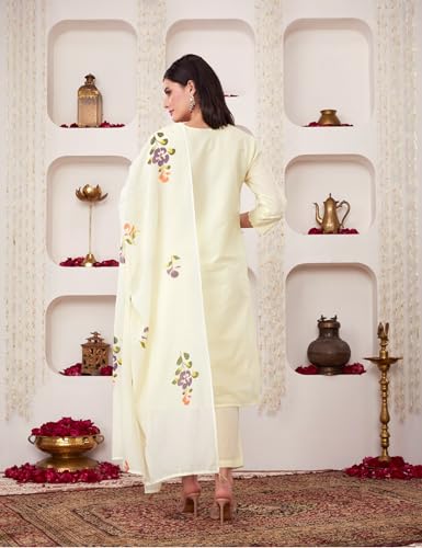 Image of Amazon Brand - Myx Women Embroidered Cotton Kurta Pant Set with Dupatta (Available in Plus Sizes)