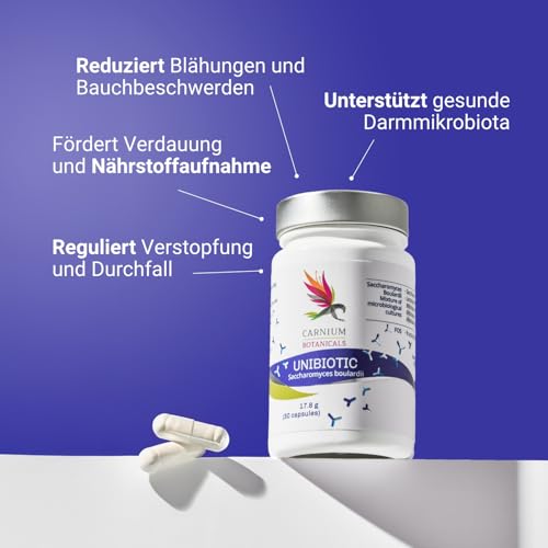 Carnium Botanicals Unibiotic Saccharomyces Boulardii – 5 Mrd. Kulturen – Kulturen Komplex – 30 Vegane Kapseln - Laktosefrei, ohne Zucker & Konservierungsstoffe