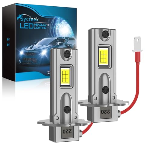 Sycreek H3 LED 24000LM 90W, Bombilla LED H3 1:1 Mini Design 6500K Blanco Frío, Kit de Conversión Halógeno, Bombilla para Faros de Coche o Moto 12V