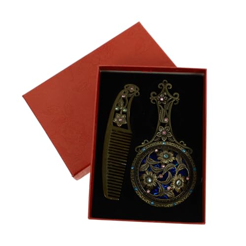 Healvian Vintage Peine Y Espejo Conjunto Retro Antiguo Espejo De Maquillaje Con Mango Espejo Cosmético Portátil Para Masaje Del Cuero Cabelludo Y Espejo De Maquillaje De Viaje