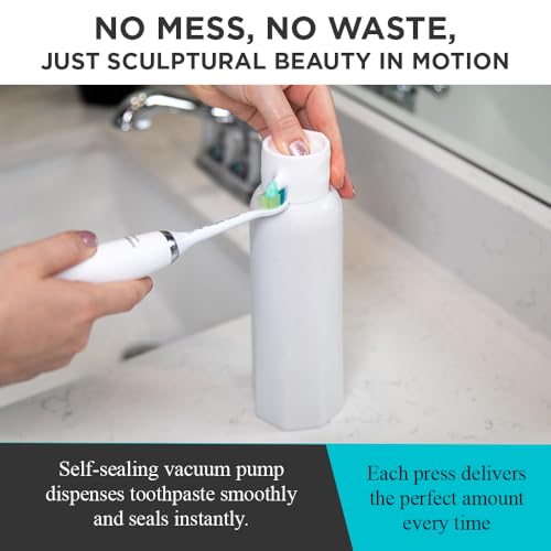 CANOVA Toothpaste Dispenser - No-Waste Countertop Dispenser for Kids & Adults - Vacuum Valve, Fits Most Standard Tubes up to 230g, Dishwasher-Safe Silicone Cap - Modern Aesthetic Stone Design