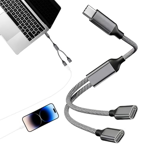 2 In 1 Type C Male to Dual USB C Female Adapter,USB C Splitter 2 Port,USB Double Adapter Headphone and Transmission Splitter with Laptop Mac,Sam-sung,iPad Pro,i-Phone 15 Series,More Type C Devices