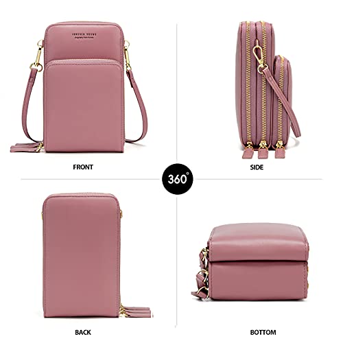 Image of myfriday Small Cell Phone Crossbody Bag, Multi-pocket & 6 Card Slots | 6 card slots, multi-pocket zipper layout and soft synthetic leather keep phone, lipstick, coins and keys ready outdoors