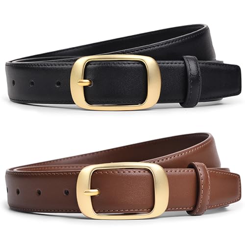 La Mejor Lista de Cinturones para Dama los 10 mejores. 50 Cinturón para Mujer, 2 Piezas Cinturón de Piel Genuina con Hebilla Metálica, Cinturón de Vestir Ajustable Para Mujer, Cinturó para Jeans, Vestidos, Pantalones Y Faldas