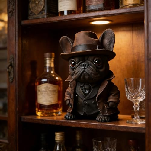 Estatua gótica de bulldog francés con sombrero y chaqueta miniatura 2
