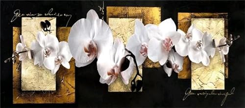 Peinture diamant fleurs blanches 5D grand format 60x180cm broderie pour adulte et enfant