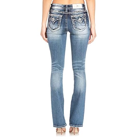 Miss Me Women's Tombstone Embroidered Pocket Bootcut Jeans (Medium Blue, 31) Cover