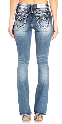 Miss Me Women's Tombstone Embroidered Pocket Bootcut Jeans (Medium Blue, 31)