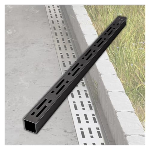 Sistema di drenaggio per trincea in acciaio inox per marciapiede di cortile, sistema di drenaggio del suolo nero e canale, drenaggio rapido (1 pezzo, 100 x 7 x 5 cm)