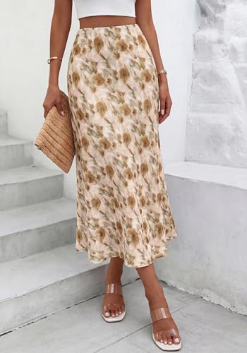 Image of BTFBM Satin Skirts for Women Trendy 2026 Summer Fall | High Waisted A-Line Leopard Print,Floral Print, Business Casual,Cocktail,Wedding Guest,Long Silk Midi Skirt