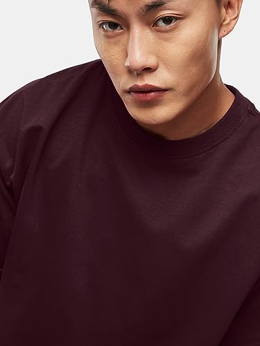 Image of The Souled Store Solids: Pomogranate Men and Boys Oversized Fit Half Sleeve Cotton Maroon Color Men Oversized T-Shirts