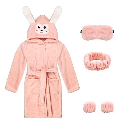 SEALINF Girl Plush Robes Bathrobe, Soft and Cute Girl Sleepwear With Hooded for Sleepovers and Spa Party