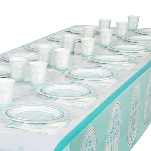 Royal Bluebonnet Blue Baptism Tablecloth -Set Of 2- Disposable Baptism Decorations For Boys For 6 Or 8 Foot Tables, Rectangle 108X54 Inch Plastic Tablecloth For Baptism, First Communion, Easter #TOP4