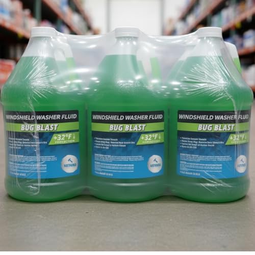 Hathoro (6 Gallons) Bug Blast Windshield Washer Fluid - Premium Summer Formula, +32°F Protection | Removes Bugs and Road Grime - 6 Jugs of 1 Gallon