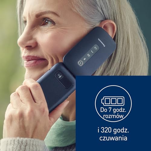 Panasonic KX-TU550 telefon dla seniora z klapką (duży ekran 2,8", aparat 1,2 MP, Clear Voice VoLTE, połączenia priorytetowe, tryb głośnomówiący), niebieski
