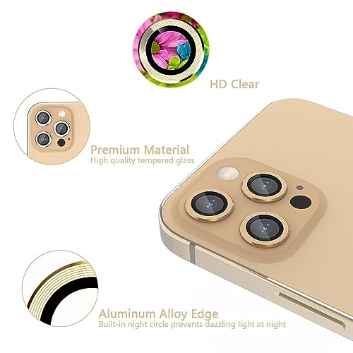 imluckies Caméra Arrière Protecteur Compatible avec iPhone 13 Pro/13 Pro Max, [9H Dureté] Protecteur d'objectif d'appareil, Ultra HD Caméra Protection, Ultra Résistant Film Verre Trempé, Doré – vue 2