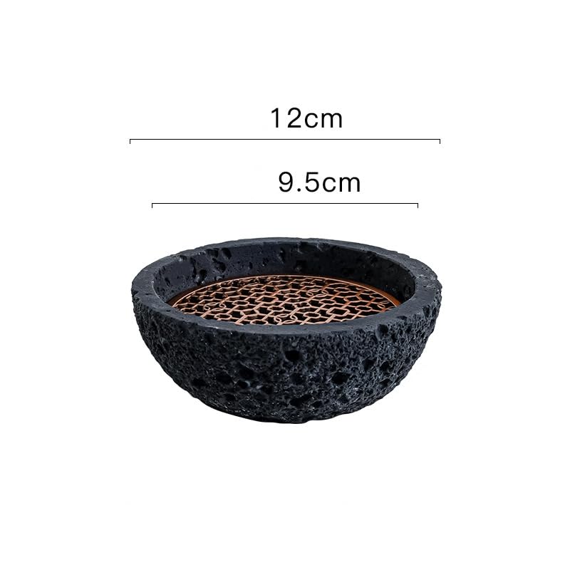 Kamelar.Lava Volcanic rock spherical dry ice sushi tray, Plate Sashimi Sushi Steak, ceramic plate, Japanese sushi beef Sashimi plate, interior copper mesh, 4.8 inches in diameter