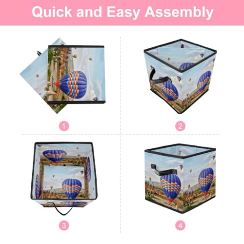 Cube de rangement en tissu avec motif montgolfières et poignées intégrées - 6