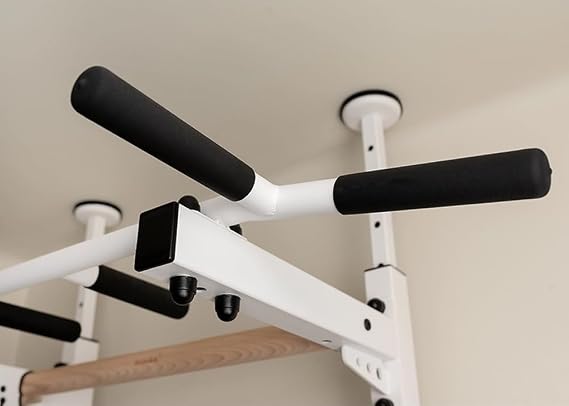 521W Wallbars, Stall Bars, Swedish Ladder, Gymnastic Ladder with Fixed Steel 6-Grip Pull Up Bar, Floor to Ceiling or Wall Mounting for Suspension Training and Stretching, Home, Gym