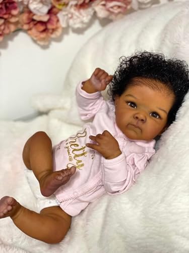Muñeca Reborn Bebé Negra de Silicona 18 pulgadas miniatura 2