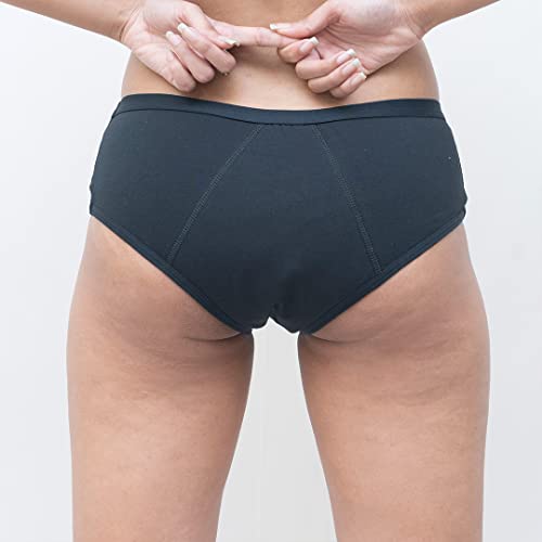 Image of Organic Cotton Incontinence Underwear For Women- Wash & Reusable, Absorbs Moderate Urine Leak (Upto 70 ml), Anti Bacterial, Hygienic & Leakproof, Full Coverage- Hipster (3XL, Black)