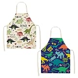 Delantales de Dinosaurio de Niños,2 PCS Delantal para Niños,Delantal Pintura Infantil Tela Dinosaurio Ajustable Infantil Delantal Niños Niñas para Hornear Dibujo Artesanía Aula Cocina 68 x55 CM