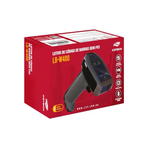 Leitor de codigo de barras C3Tech LB-W400BK 1D/2D sem fio + BT, Le QR code, tela digital, Danfe, Bol
