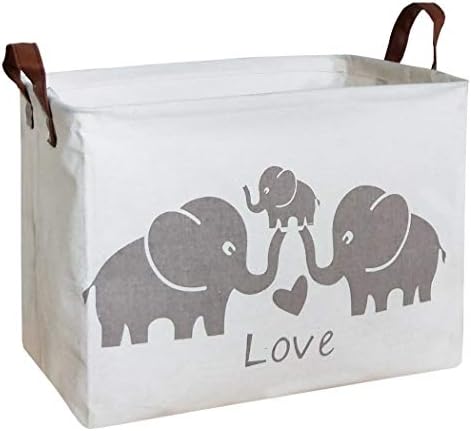 HIYAGON Baby Basket - Cute Elephant Toy Storage Bin Organizer Box Gift Basket for Boys and Girls (Love Elephants)